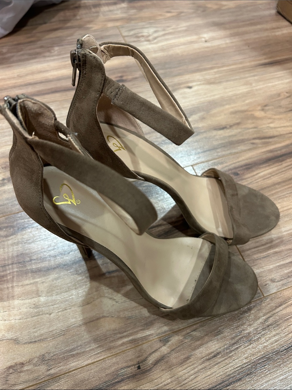 Windsor Taupe Suede Ankle-Strap Stiletto Heels